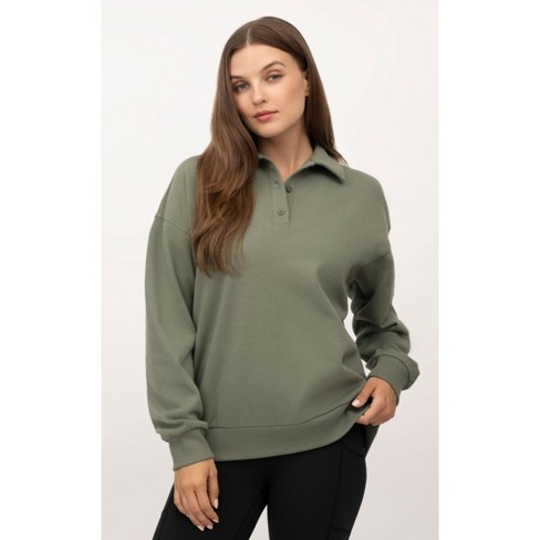 Yogalicious Womens Cloud Plush Grove Cozy Polo Sweatshirt - Agave Green - X  Large