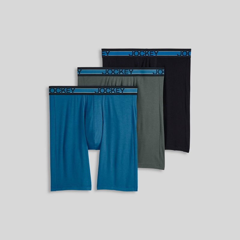 Jockey Generation™ Men's Ultra Soft No Chafe Pouch Long Leg Boxer Briefs 3pk - Black/Dark Blue/Dark Gray, 1 of 6