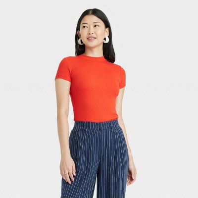 Women's Slim Fit Short Sleeve Ribbed T-Shirt - A New Day™