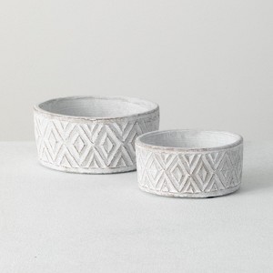 Sullivans Set of 2 Cement Planter Vase 3.5"H & 3"H White - 1 of 4