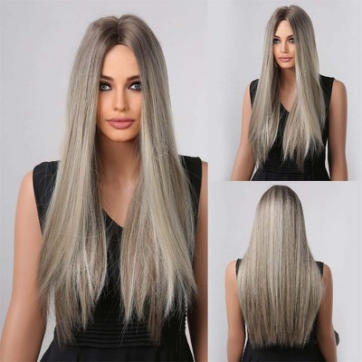 Jessie's Wig 26 Inch Long Silky Straight Wig Synthetic Wig Cooper Brown Mixed Blonde 1 Pc/Pack