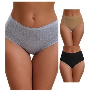 INSPIRE CHIC Women's Cotton High Waist Briefs Breathable Underwear, Available in Plus Size 3 Packs - 1 of 4