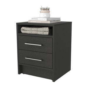 TiramisuBest Philadelphia Nightstand Two Drawers Concealed Shelf Black All Metal Railings Pulls Bedroom Living Room Bedside Storage - 1 of 4