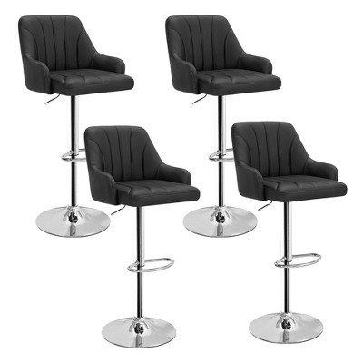 VECELO Set of 4 Swivel Adjustable Bar Stools with Back and Arm, Kitchen Island Stools, PU Chairs for Pub, Dining Room, Black