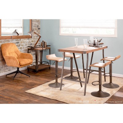Set of 2 Brown Faux Leather Adjustable Swivel Barstools with Steel Base