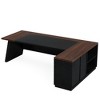 Resenkos Computer Desk, Office Desk, Study Desk,L-Shaped Executive Desk, 78" Office Desk with Drawers and Lateral File Cabinet,Walnut & Black - 4 of 4