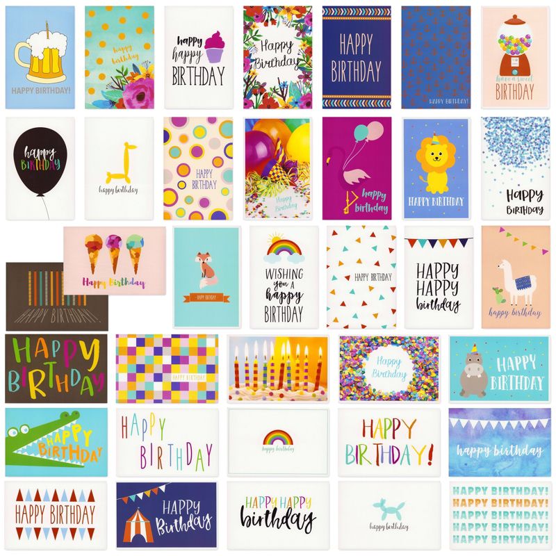 Best Paper Greetings 144 Pack Happy Birthday Cards in 36 Designs, Blank Inside with Envelopes for Businesses, Men, Women, and Kids, 4x6 In, 3 of 8