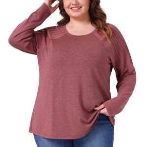 Women's Plus Size Crew Neck Pleated Long Sleeve Casual Tunic Tops - Agnes Orinda - 1 of 4