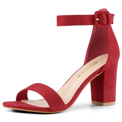 Allegra K Women's High Buckle Ankle Strap Chunky Heel Red 7 : Target