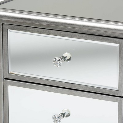 Elegant Mirrored 2-Drawer Nightstand with Crystal Knobs