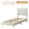 Bed Frame, Boucle Upholstered Platform Bed with Wave Headboard for Girls Kids, Wooden Slats Support No Box Spring Needed - 2 of 3