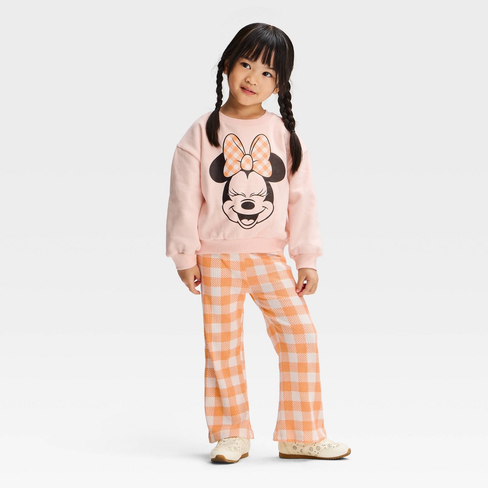 Toddler Girls' 2pc Disney Minnie Mouse Halloween Gingham Sweatshirt and Pants Set - Orange 3T