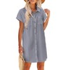 Womens Summer Casual Button Down Short Sleeve Shirt Dress V Neck Linen Loose Tunic Mini Dresses - 2 of 4