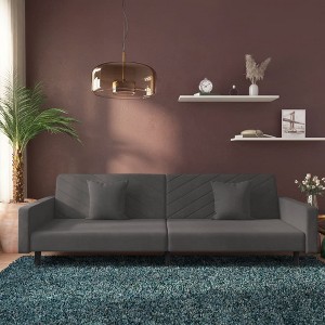 vidaXL 2-Seater Sofa Bed with Two Pillows Dark Gray Velvet - 1 of 4