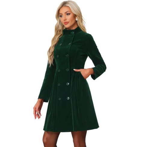 Allegra K Women's Velvet A-line Steampunk Double Breasted Winter Trench  Coats Dark Green Small : Target