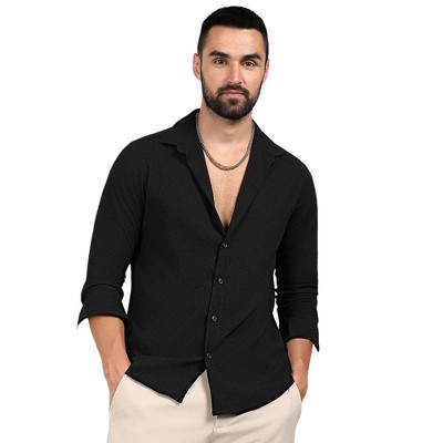 Campus Sutra Men Men's Midnight Black Embossed Micro Check Shirt
