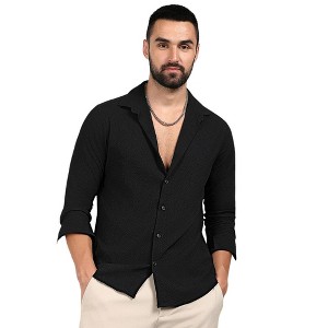 Campus Sutra Men Men's Midnight Black Embossed Micro Check Shirt - 1 of 3