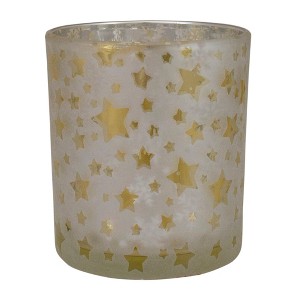 Northlight 3" Matte Silver and Gold Stars and Snowflakes Flameless Glass Candle Holder - 1 of 4