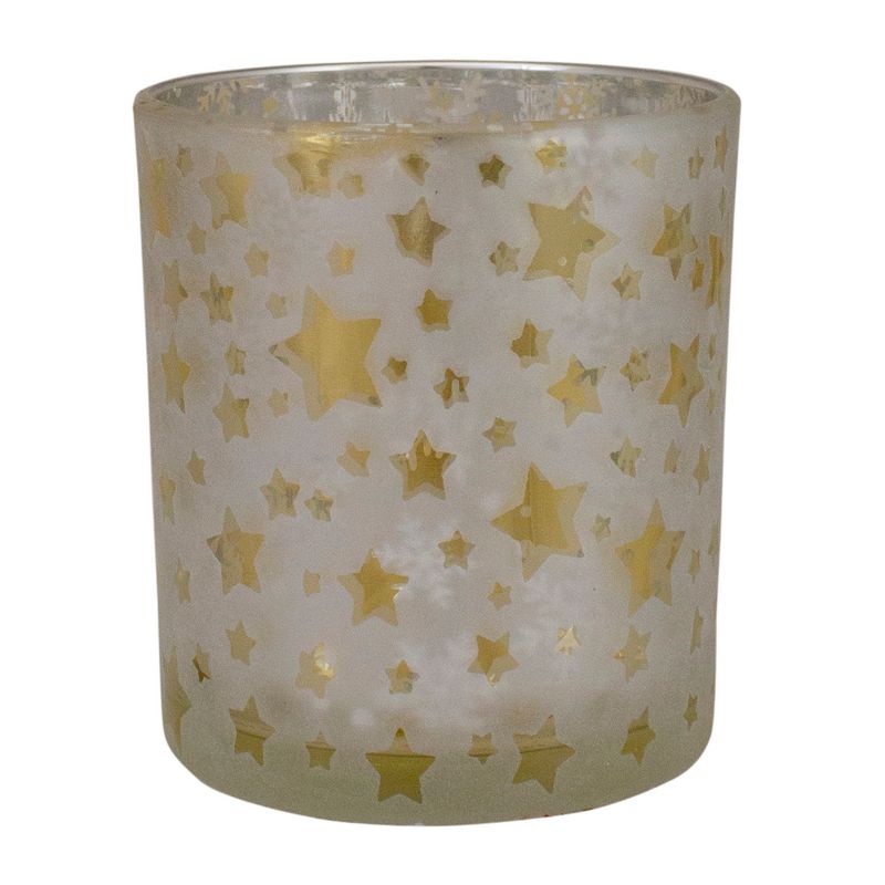 Northlight 3" Matte Silver and Gold Stars and Snowflakes Flameless Glass Candle Holder, 1 of 6