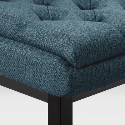 Navy Blue Tufted Counter Height Barstools with Dark Brown Rubberwood Legs - Set of 2