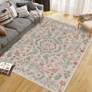 Floral Botanical Washable Rug for Living Room Soft Vintage Insect Butterfly Rugs Low Pile Carpet for Bedroom Dining Nursery Rug - 1 of 4