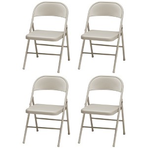 MECO Sudden Comfort All Steel Folding Chair Set with Steel Frame and Contoured Backrest for Indoor or Outdoor Events, Buff Lace (Set of 4) - 1 of 4