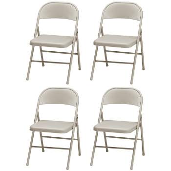 MECO Sudden Comfort All Steel Folding Chair Set with Steel Frame and Contoured Backrest for Indoor or Outdoor Events, Buff Lace (Set of 4)