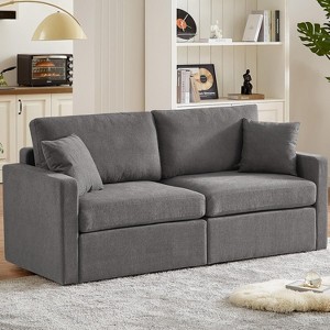 Vipbear Modern Comfy Couch with Deep Seat Spring Cushion 80" Loveseat Sofa Couch with Solid Wood Frame,Removable Cover,Blue/Dark Gray/Light Gray/Beige - 1 of 4