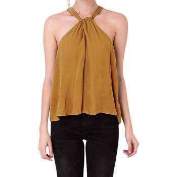 Anna-Kaci Women's Sleeveless Halter Neck Top with Twist and Buckle- Small ,Rust