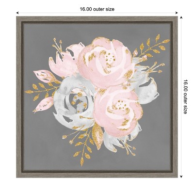 Floral Bouquet on Gray Canvas Wall Art with Golden Accents