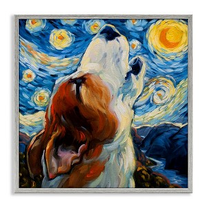 Stupell Industries Howling Dog Classic Painting Framed Giclee Art - 1 of 4