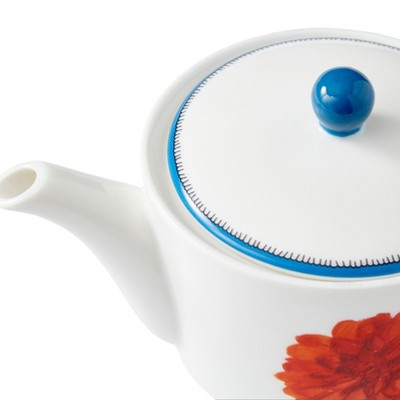 White Fine China Teapot with Floral Print