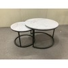 Okak Round Coffee Table Set 2 Side Tables Patio End Table Nightstand Marble Pattern Nesting Outdoor&Indoor for Yard Bedroom Balcony - 4 of 4