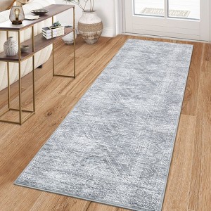 Faux Wool Machine Washable Foldable Printed Area Rug Modern Distressed Diamond Heart with Non Slip Design Stain Resistant Non Shedding Pet Friendly - 1 of 4