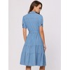 Allegra K Women's Summer V Neck Short Sleeve Button Down Tie Waist Chambray Shirt Dress - 4 of 4