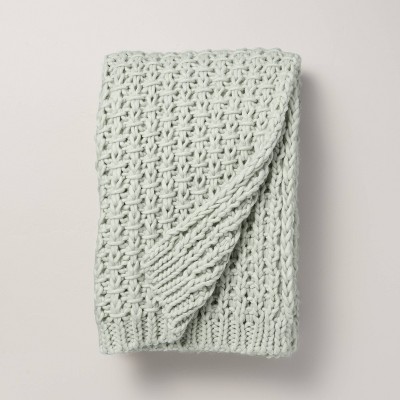 Chunky Knit Throw Blanket Light Green - Hearth & Hand™ with Magnolia: Acrylic, Farmhouse Style, Cozy & Warm 50x60"