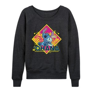 Women's - Disney - Lilo & Stitch Lightweight French Terry Wide Neck Long Sleeve Shirt - 1 of 4