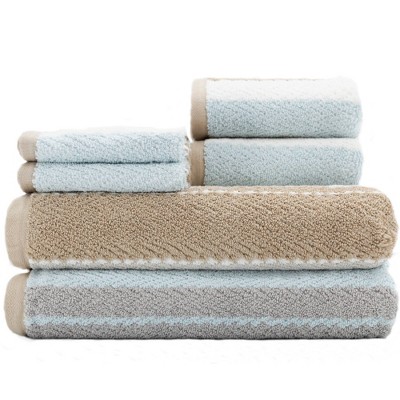 brown and blue towels set