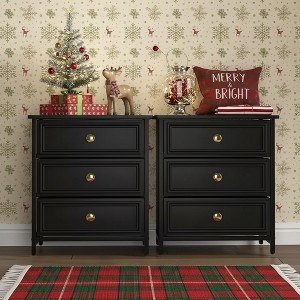 Resenkos 3-Drawer Wood Rectangle Nightstand Set of 2 Bedside Table Living Room Small Dresser, 20" Tall, Black - 1 of 4