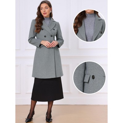 INSPIRE CHIC Women's Notch Lapel Collar Long Sleeves Double-Breasted Mid-Long Elegant Business Coats Small Twill Grey — фото 2