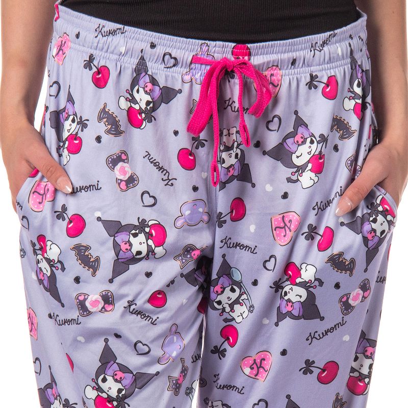 Kuromi Women's Punk Rabbit Allover Print Design Adult Lounge Pajama Pants, 3 of 6