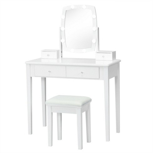 Bedroom Vanity Table Set 10 LED Mirror Makeup Desk with Storage Dressing  Dresser