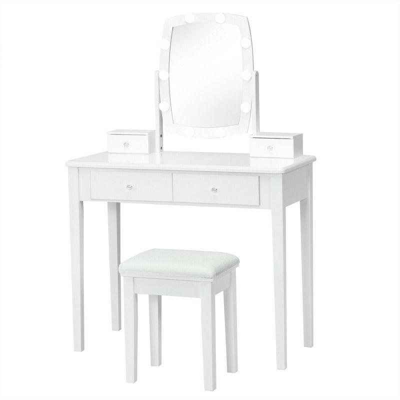 Costway Vanity Table Set with Lighted Mirror Adjustable 10 Bulbs Dresser 4 Drawer, 1 of 10