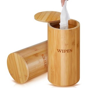 Refillable Wet Wipes Dispenser with Magnetic Lid, Bamboo Holder for Bathroom Kitchen Countertop Storage - 1 of 4