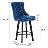 Modern Velvet Swivel Counter Height Bar Stools Set of 2,Upholstered Button Tufted Rivet Trim Kitchen Barstools with Footrest-Cuddlewood - 4 of 4