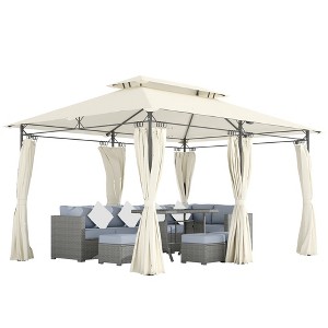 Outsunny 10' x 13' Patio Gazebo, Double Roof Outdoor Gazebo with Curtains and Metal Frame for Garden, Lawn, Backyard and Deck, Cream White - 1 of 4