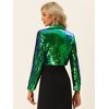 INSPIRE CHIC Women's Velvet Notched Lapel Long Sleeve Sparkly Cropped Sequin Open Front Jacket - 3 of 4