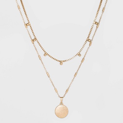 Ball &#38; Medallion in Worn Gold Layer Necklace - Universal Thread&#8482; Gold