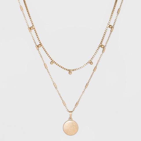 Ball & Medallion in Worn Gold Layer Necklace - Universal Thread™ Gold