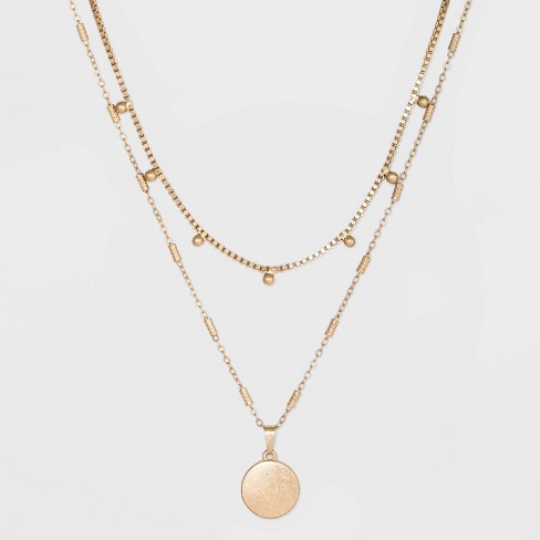 Ball & Medallion in Worn Gold Layer Necklace - Universal Thread™ Gold - image 1 of 3